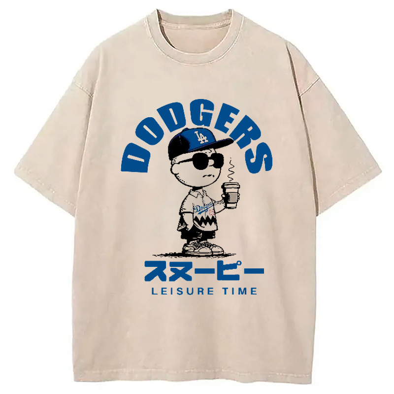 Dodger Dog Vintage Japanese Washed T-Shirt Cool Graphic Tee For Men Women Gifts For Friends