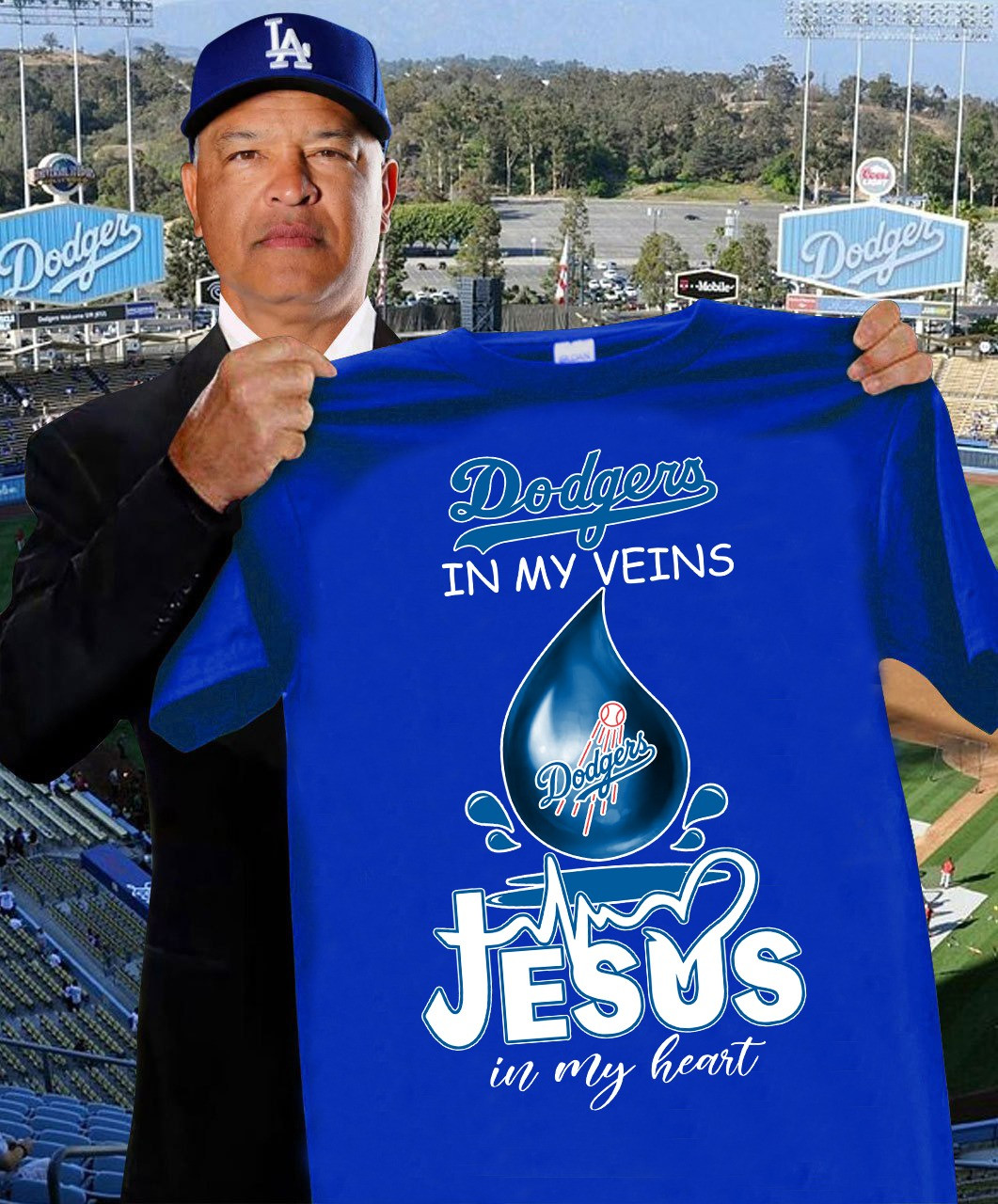 Dodgers In My Veins Jesus In My Heart T-Shirt Faith Gifts For Dodgers Fans For Him Her