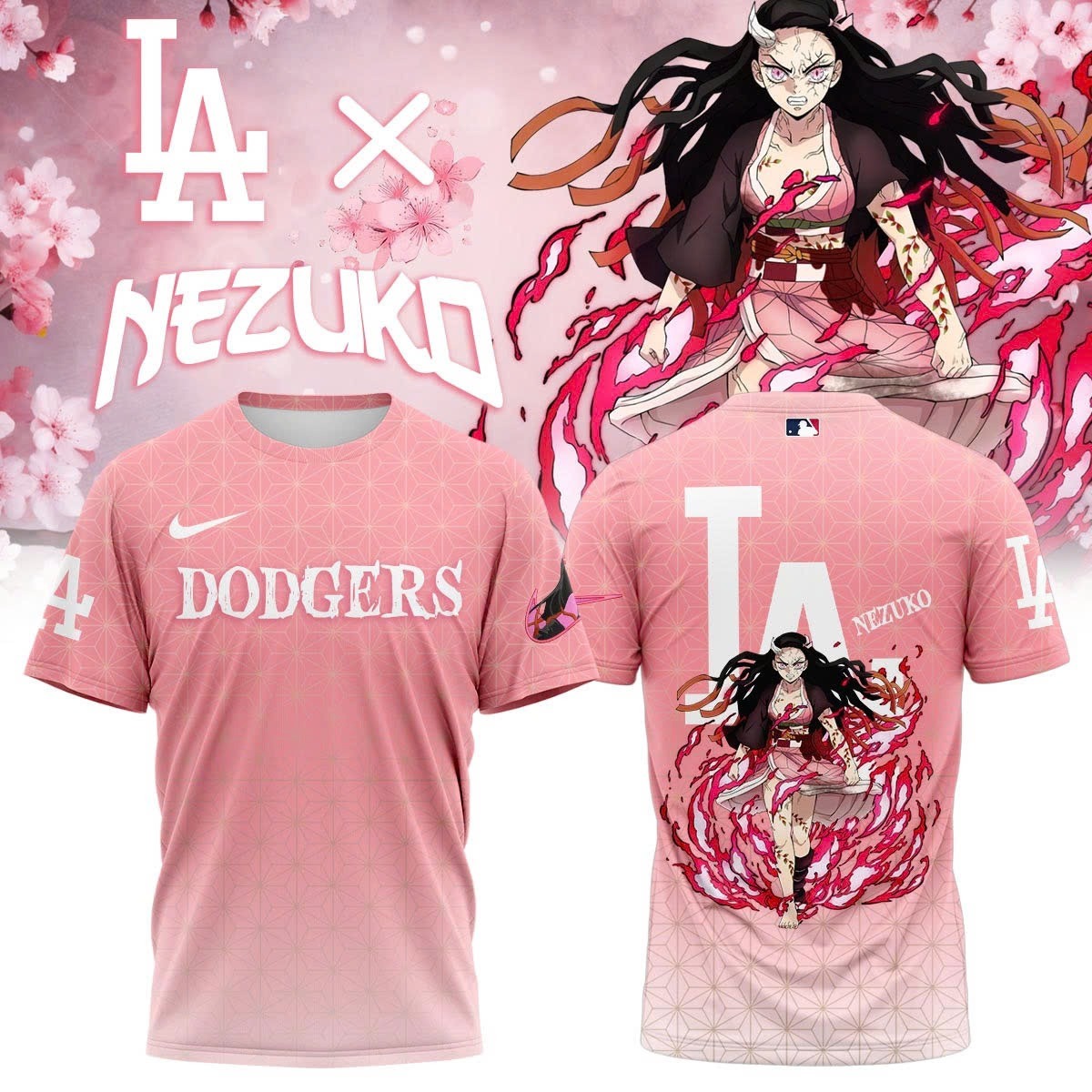 Dodgers Kamado Nezuko Demon Slayer T-Shirt Anime Sports Fan Merch Unique Gift For Anime Lovers