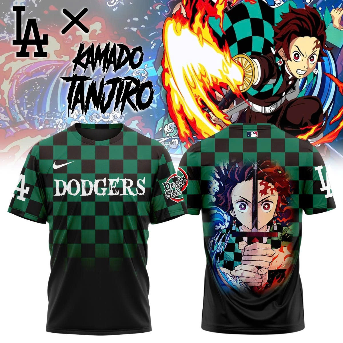 Dodgers vs Demon Slayer Tanjiro T-Shirt Kamado Tanjiro Basketball Fan Tee Gift For Anime Fans
