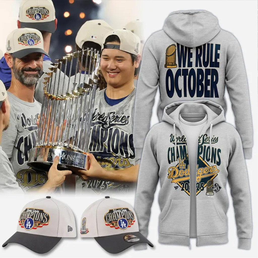 Dodgers We Rule October Zip Hoodie 2025 Los Angeles Dodgers Back To Back Champions Hoodie