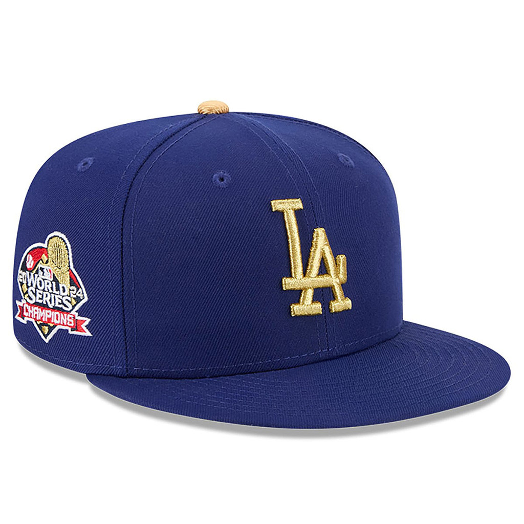 Dodgers World Series Merch 2025 Los Angeles Dodgers New Era Royal 2025 Gold Embroidered Snapback Hat