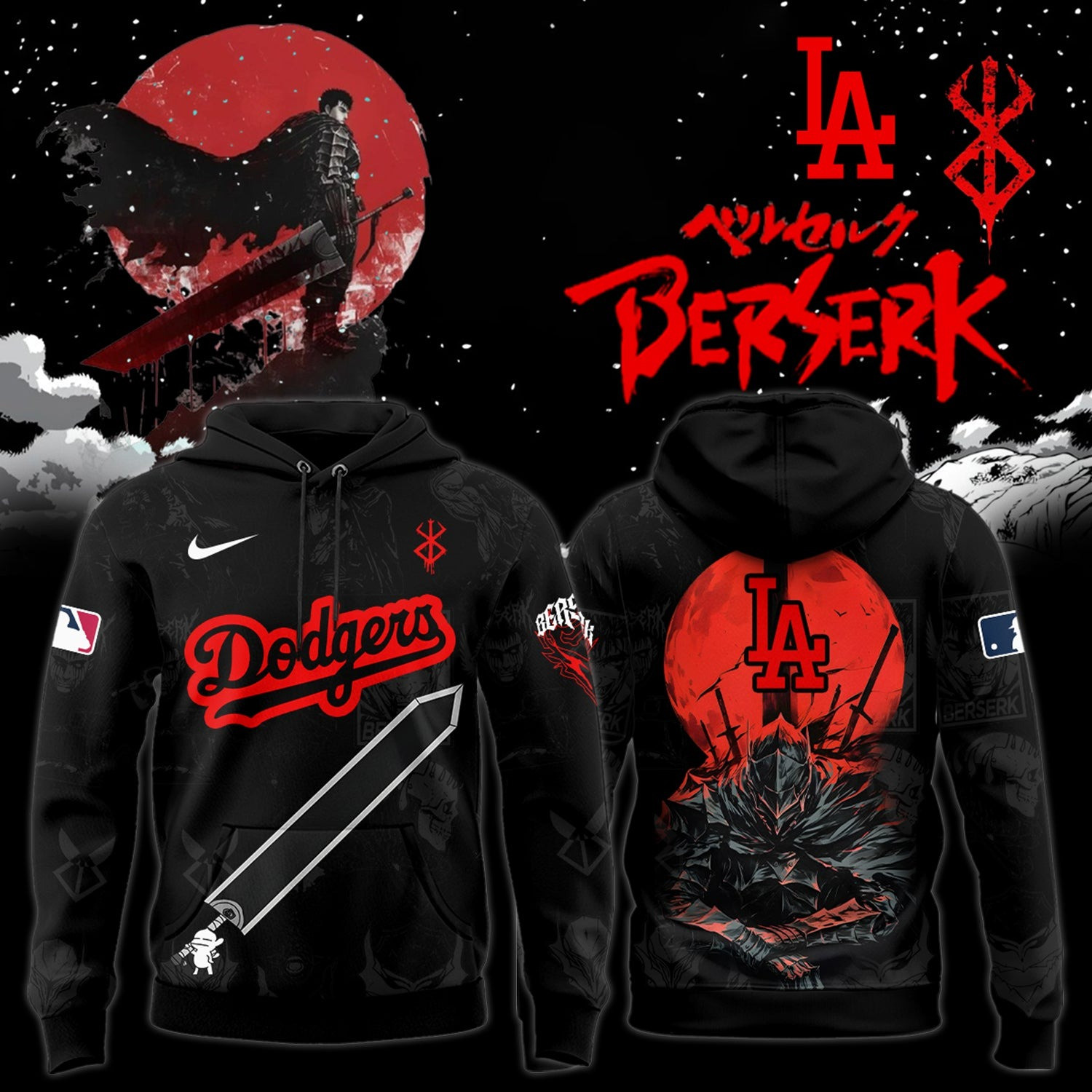 Dodgers x Berserk Limited Edition Hoodie Baseball Player Gift Ideas