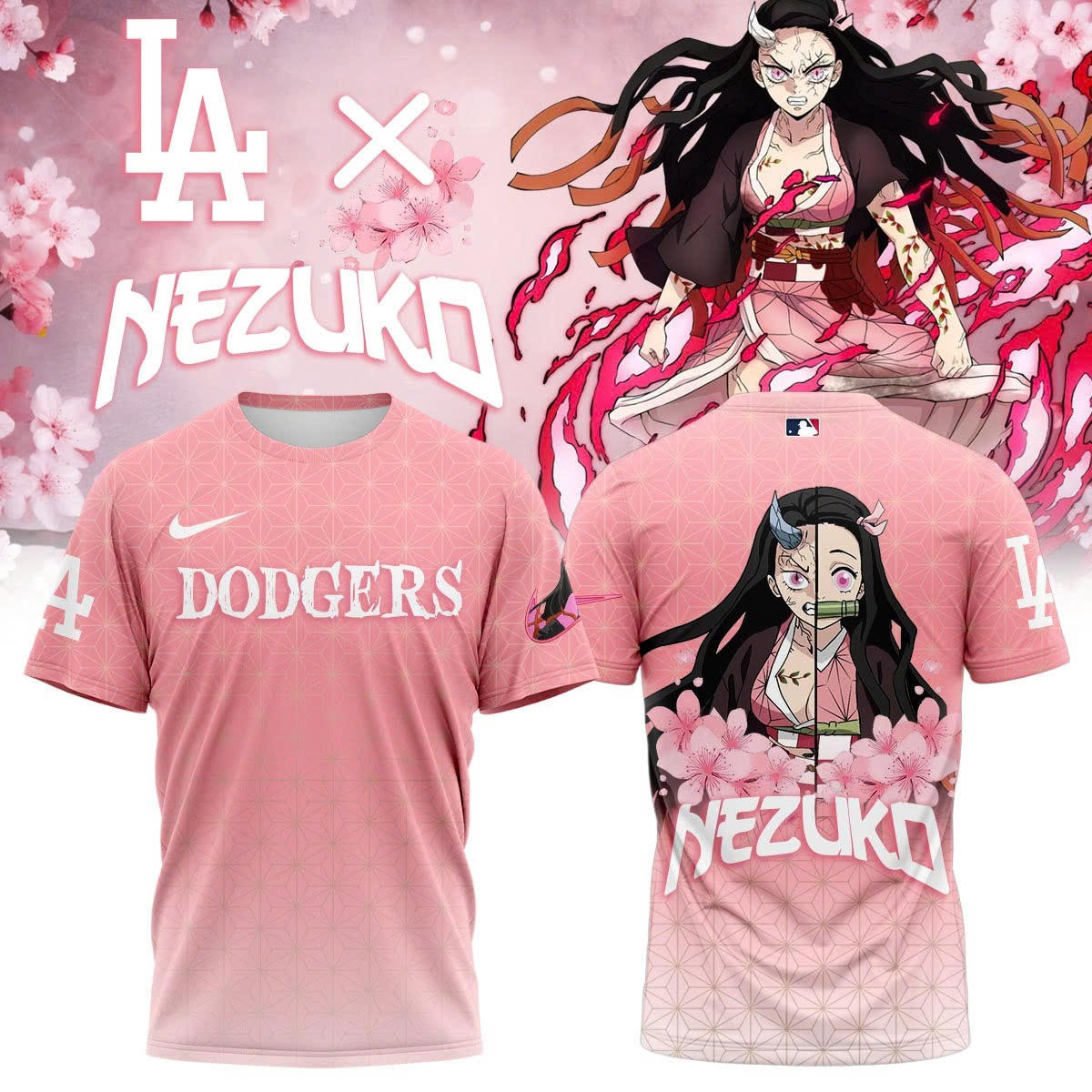 Dodgers x Demon Slayer Nezuko T-Shirt Kamado Nezuko Basketball Fan Tee Best Gift For Anime Fans