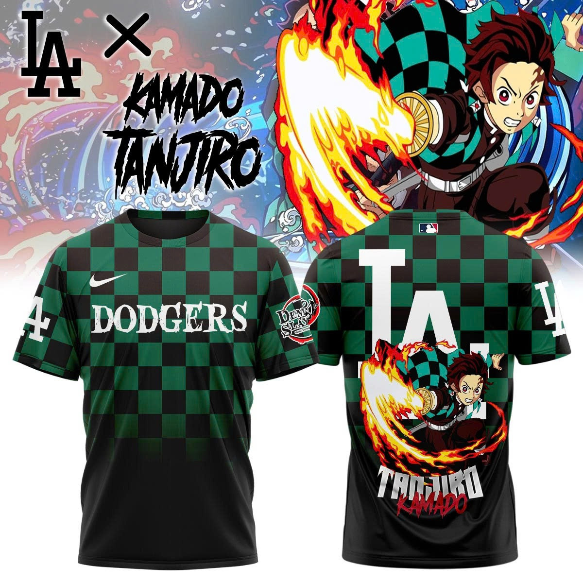 Dodgers x Demon Slayer Tanjiro T-Shirt Anime Basketball Fan Apparel Gift For Demon Slayer Fans