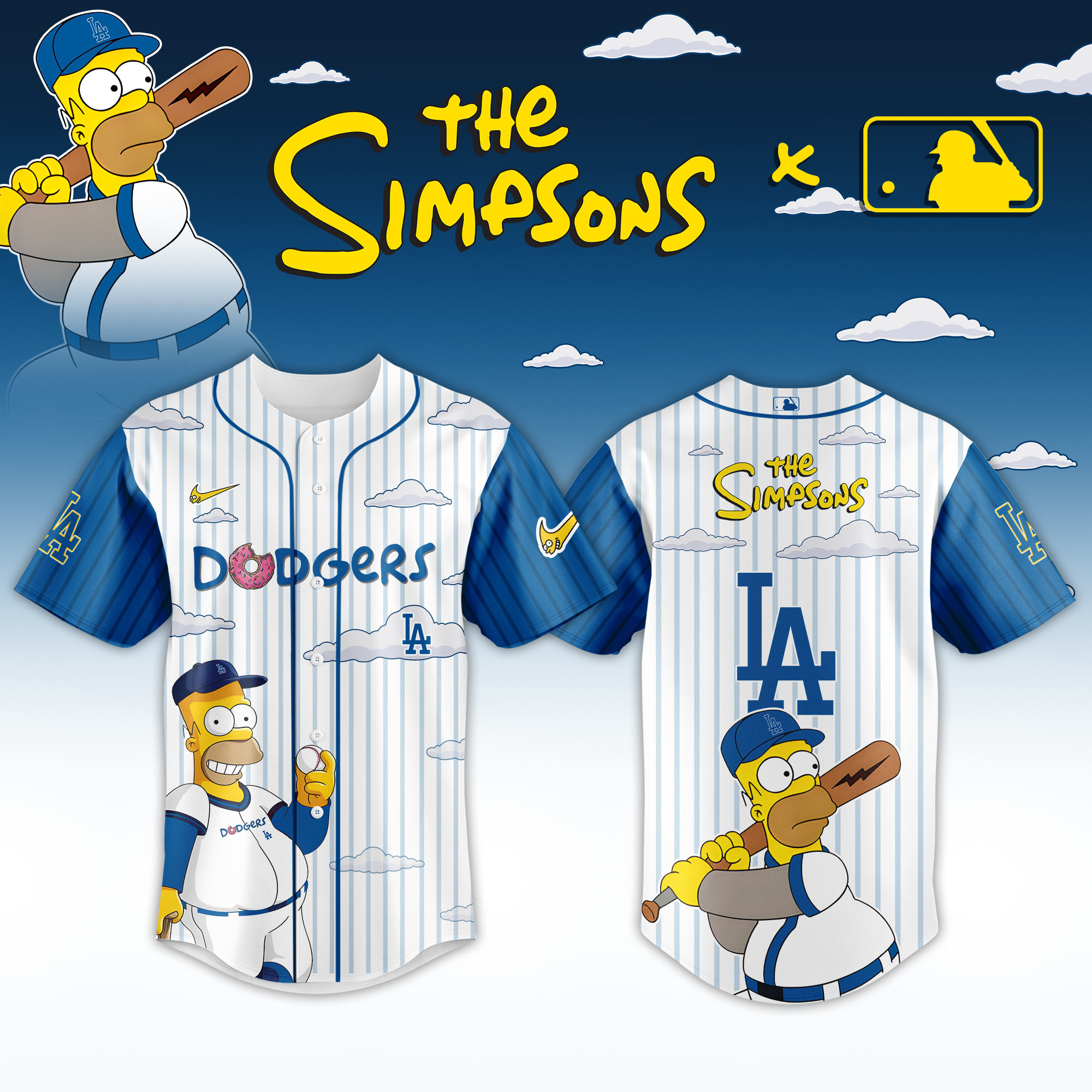 Dodgers x Homer Simpson Wonderbat Baseball Jersey Los Angeles Dodgers Merch Baseball Gear