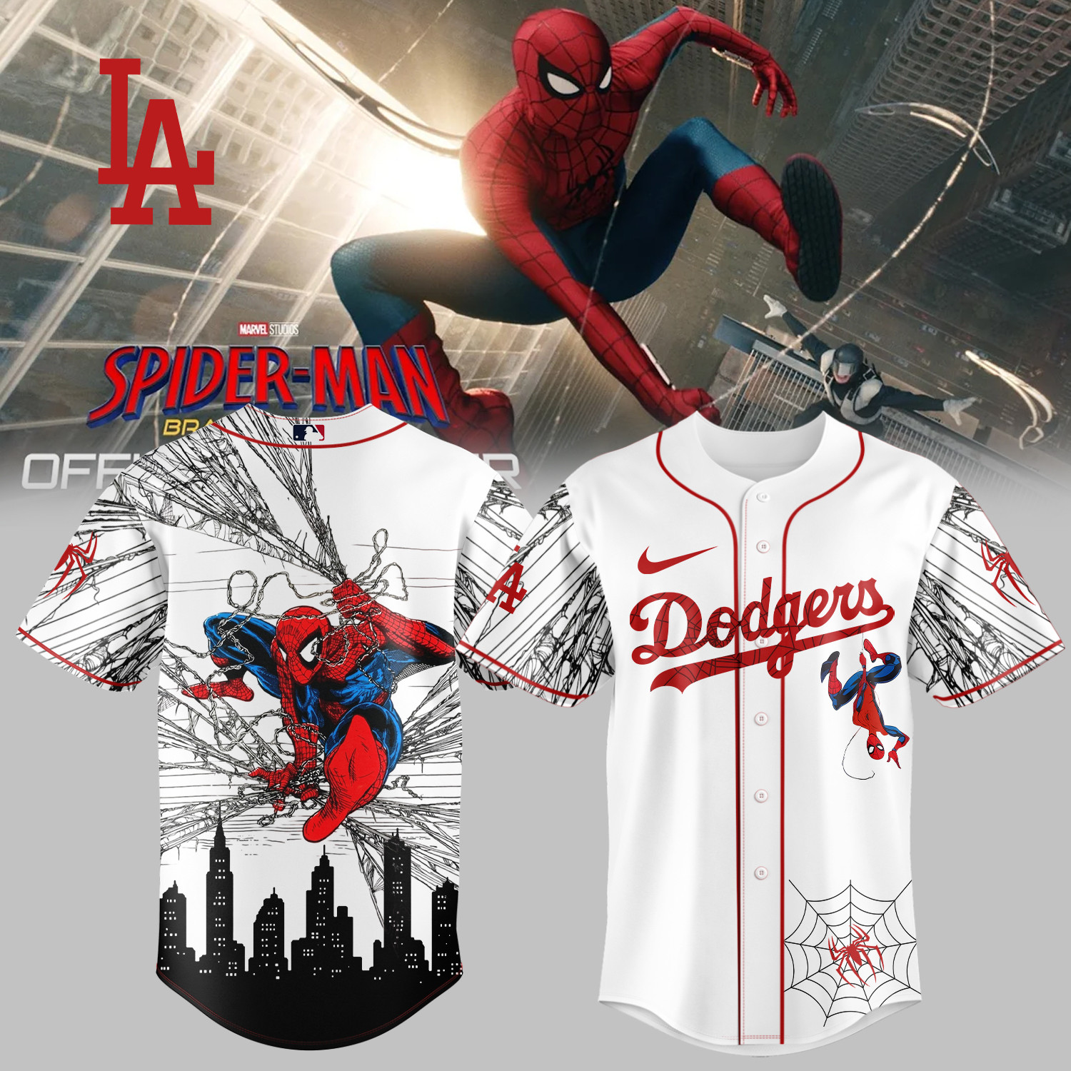 Dodgers x Spider Man Baseball Jersey 2026 MLB Playoff Clothes Baseball Gear For Him