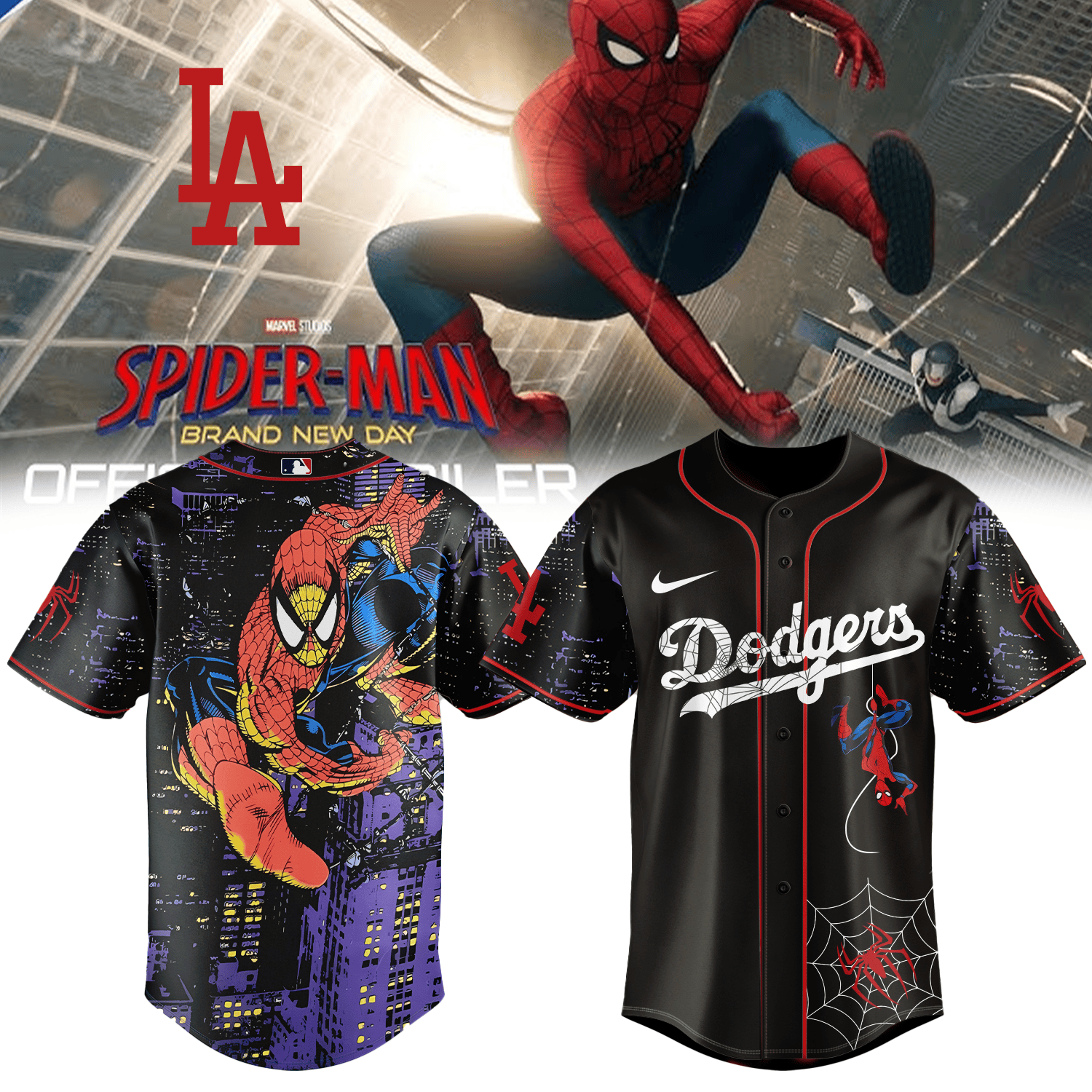 Dodgers x Spider Man Baseball Jersey 2026 MLB Playoff Merch Great Gift For Fans