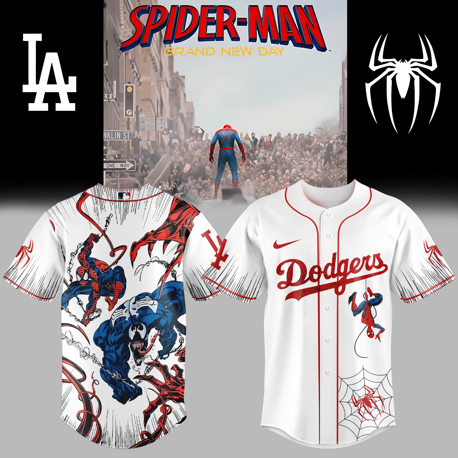 Dodgers x Spider Man Baseball Jersey 2026 MLB Playoffs Shirt Baseball Player Gift Idea
