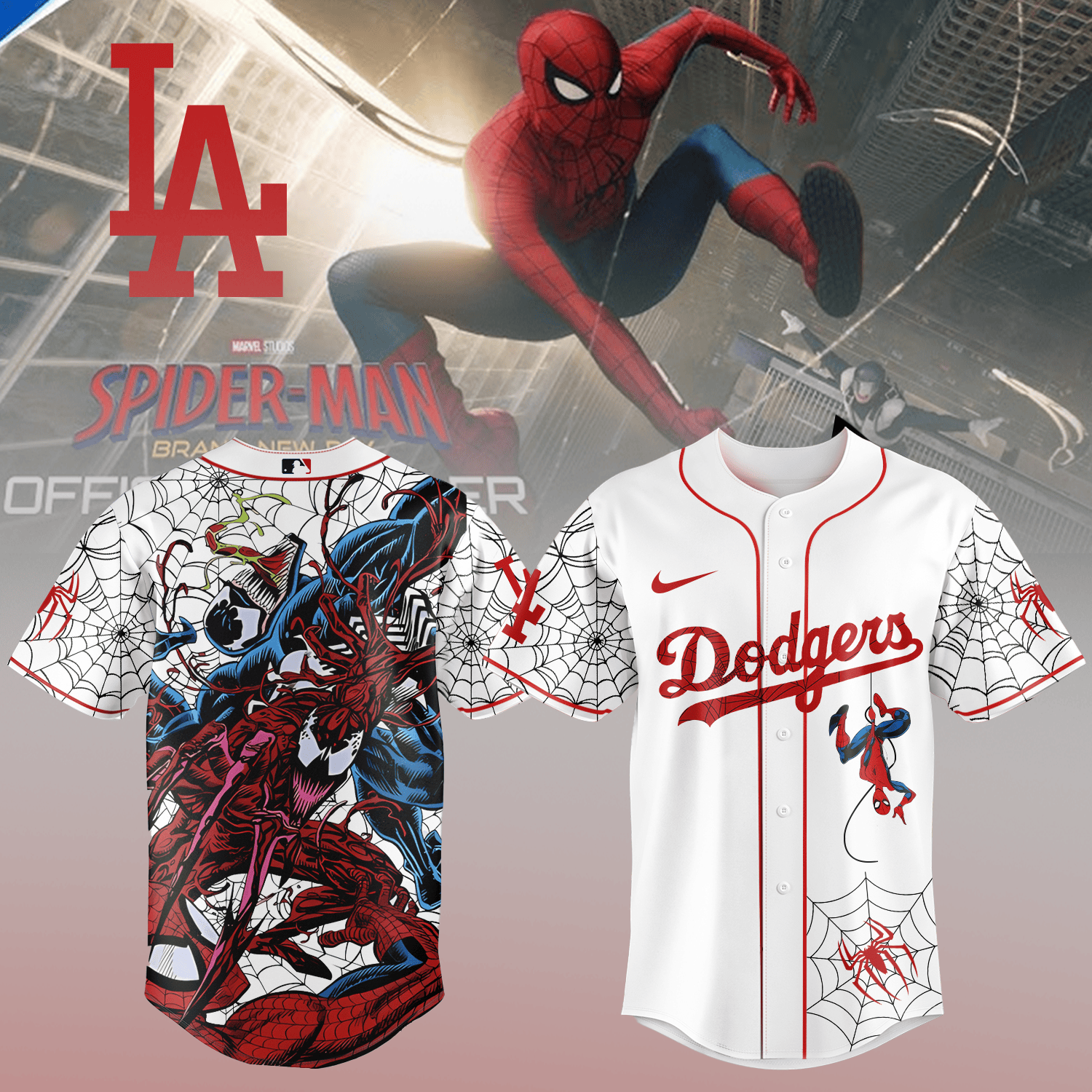 Dodgers x Spider Man Baseball Jersey Marvel MLB Dodgers Graphic Tee Good Gift For Husband