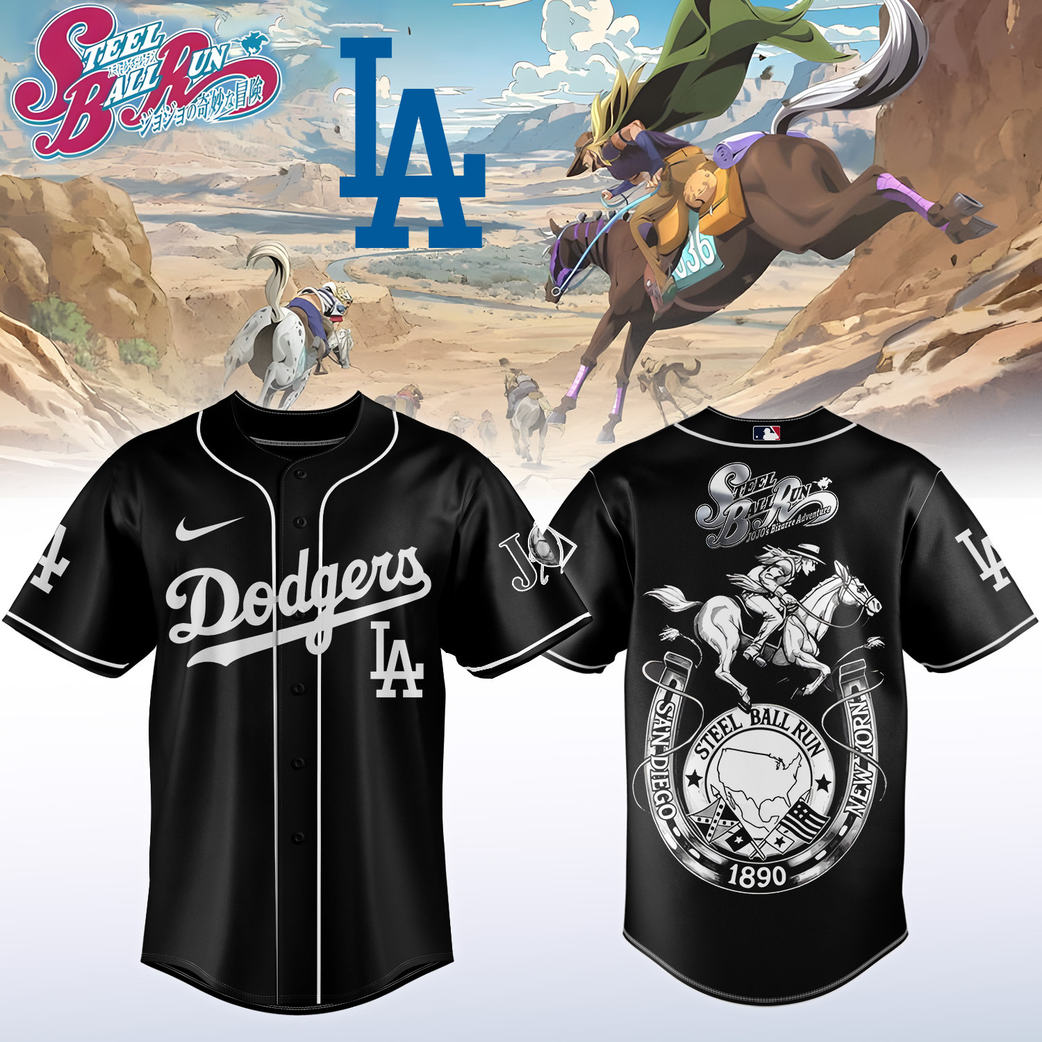 Dodgers x Steel Ball Run Baseball Jersey Gyro Zeppeli Horseback Graphic Shirt Best Fan Gear