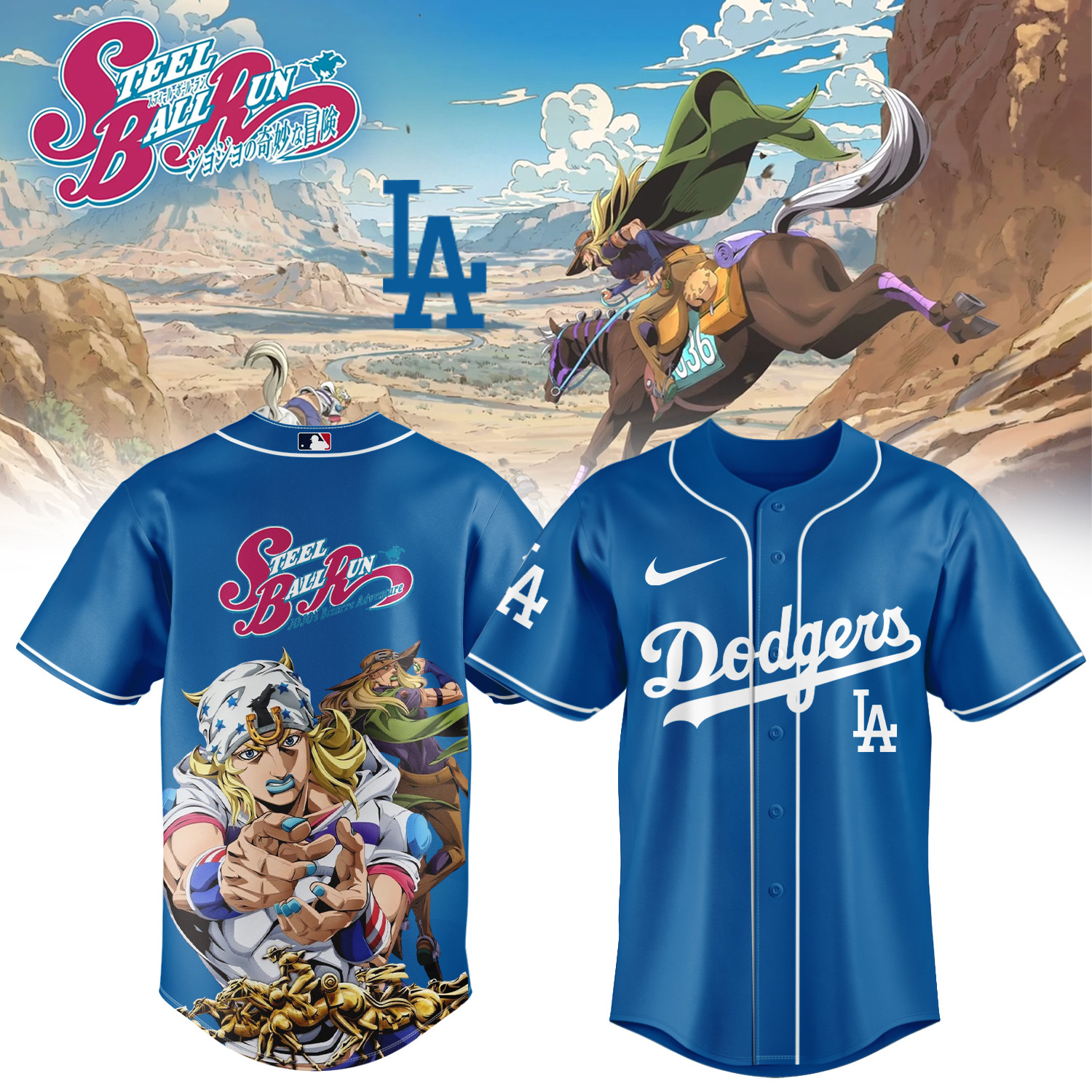 Dodgers x Steel Ball Run Baseball Jersey Steel Ball Run MLB Playoffs Merch Baseball Lover Gift For Him