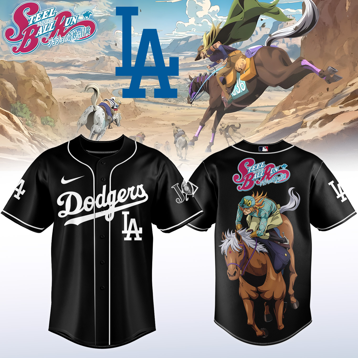 Dodgers x Steel Ball Run Baseball Jersey Steel Ball Run MLB Playoffs Merch Gift For Baseball Lovers