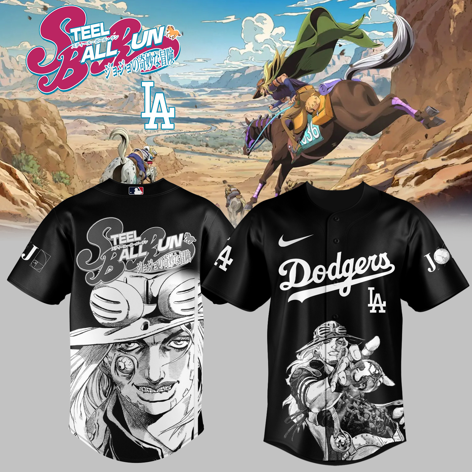 Dodgers x Steel Ball Run Baseball Jersey Steel Ball Run MLB Playoffs Merch Great Gift For Him