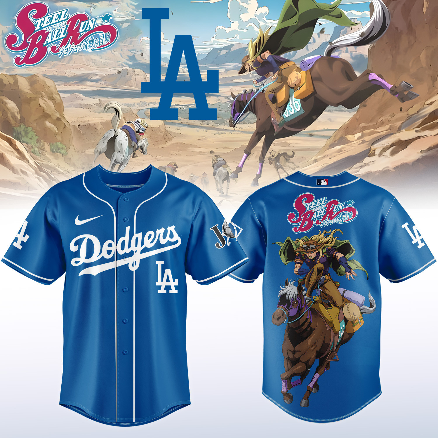 Dodgers x Steel Ball Run Baseball Jersey Steel Ball Run MLB Playoffs Merch Present For Father