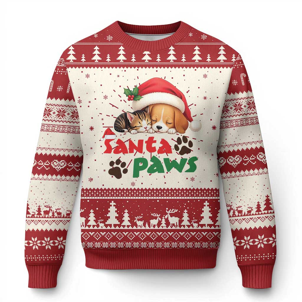 Dog And Cat Santa Paws Ugly Christmas Sweater Cute Xmas Gift For Animal Lovers