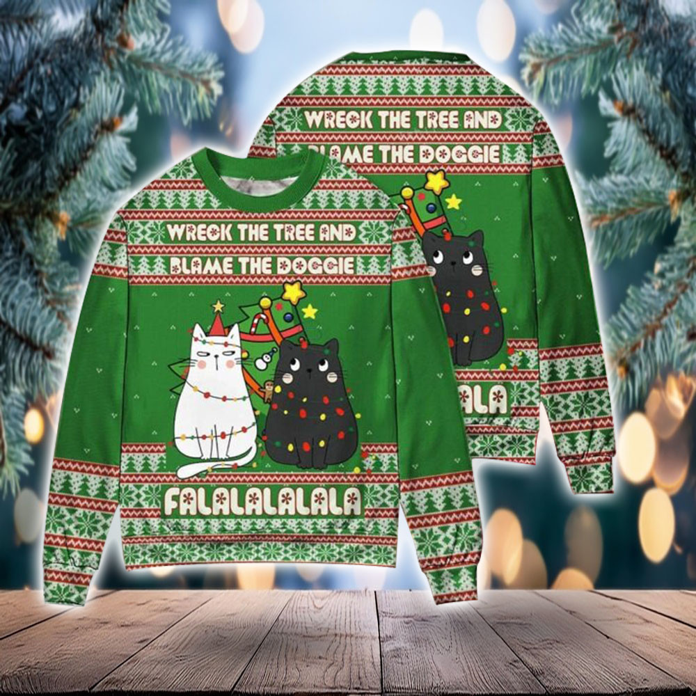 Dog Blame The Tree Ugly Christmas Sweater Funny Holiday Gift Sweater