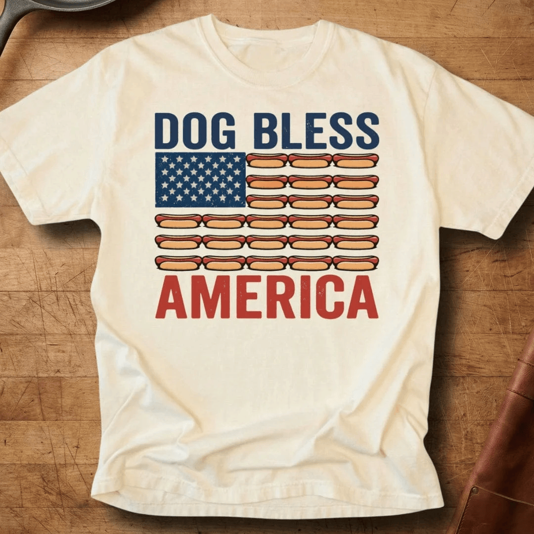 Dog Bless America Hot Dogs T-Shirt American Flag Tee Gifts For Him