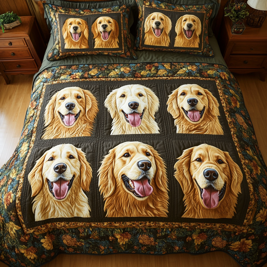 Dog Blocks Quilted Bedding Set Soft Bed Sheet and Pillowcase Set for Relaxing Nights