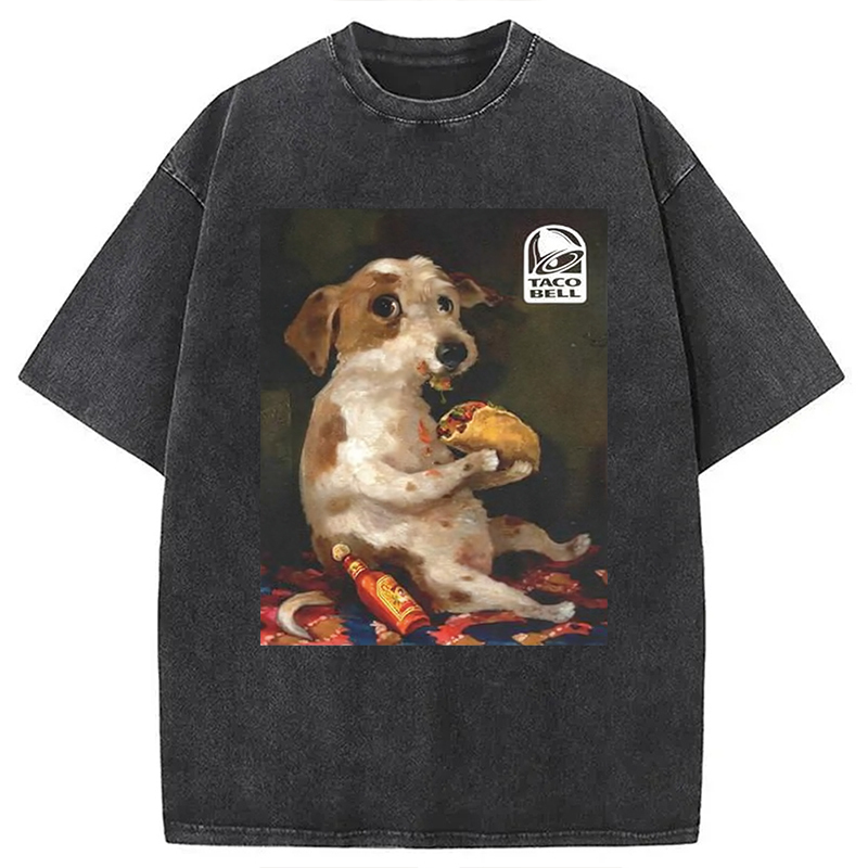 Dog Chill With Taco Bell Vintage Washed T-Shirt Casual Vintage Everyday Look Gifts For Him