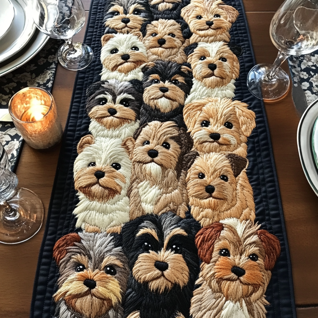 Dog Doodles Quilted Table Runner Dining Table Decor Ideas Best Gifts For Yorkshire Terrier Lovers