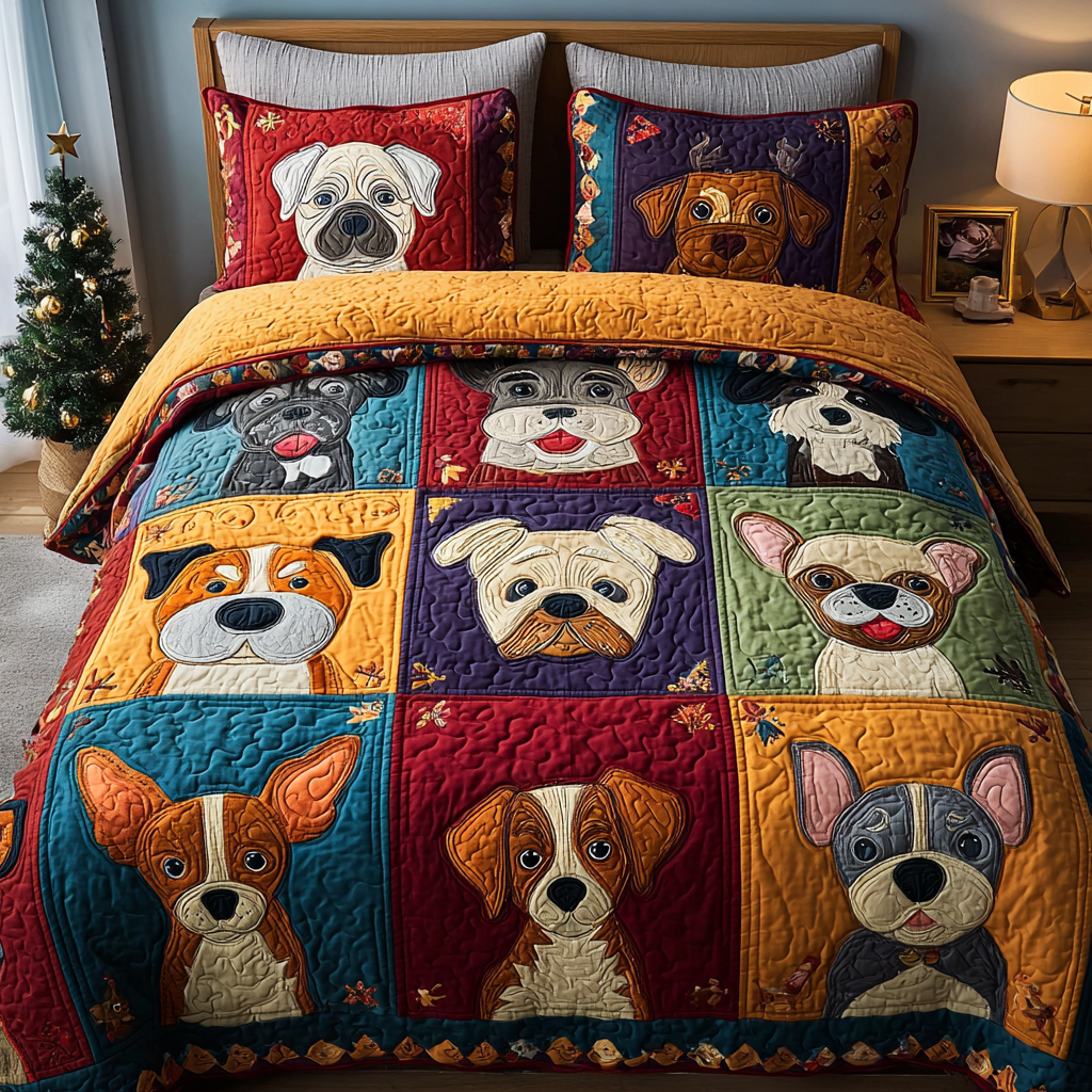Dog Dream Quilted Bedding Set Aesthetic Room Decor Gift Ideas For Dog Lovers
