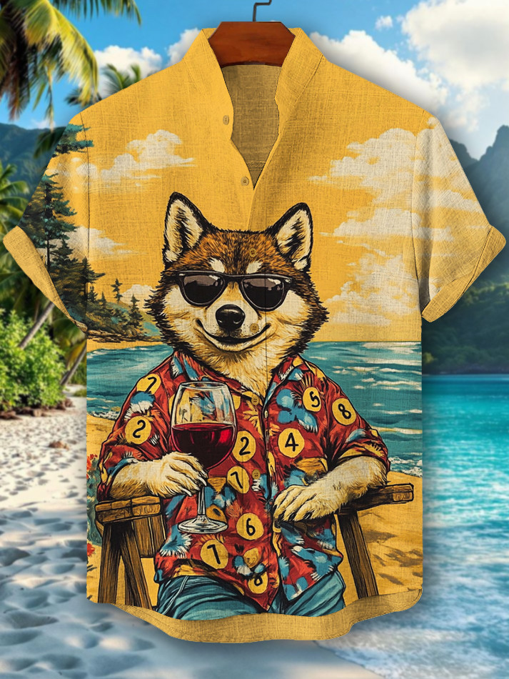 Dog Drinking Red Wine Vacation Time Art Hawaiian Shirt Birthday Gifts For Dog Lovers