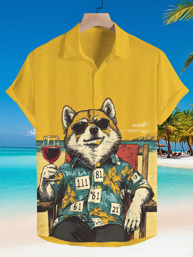Dog Drinking Red Wine Vacation Time Art Hawaiian Shirt Gifts For Dog Lovers