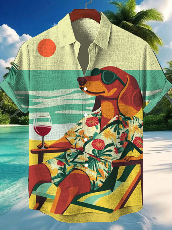 Dog In Sunglasses Enjoying Vacation Time Art Hawaiian Shirt Gifts For Dog Owners