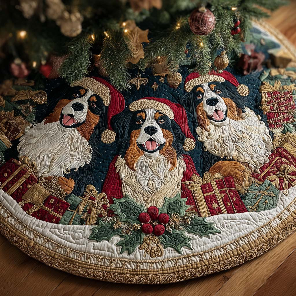 Dog Joyful Guardians Christmas Quilted Tree Skirt Christmas Decor Xmas Gift For Dog Lover