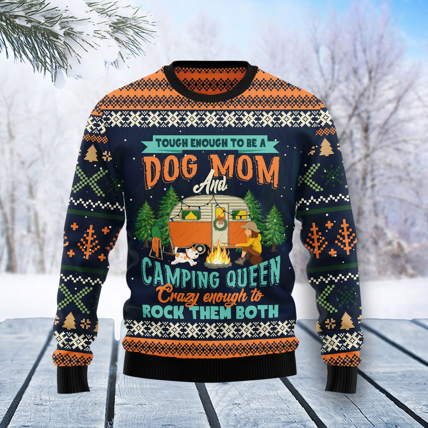 Dog Mom Camping Ugly Christmas Sweater Holiday Apparel Christmas Gifts For Dog Owners
