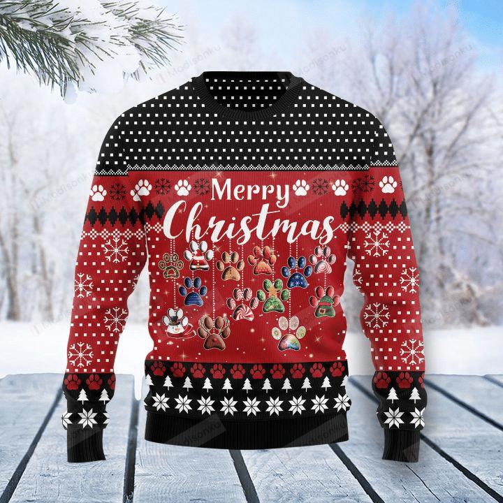 Dog Paw Merry Christmas Ugly Sweater Funny Christmas Pullover Gifts For Dog Lovers