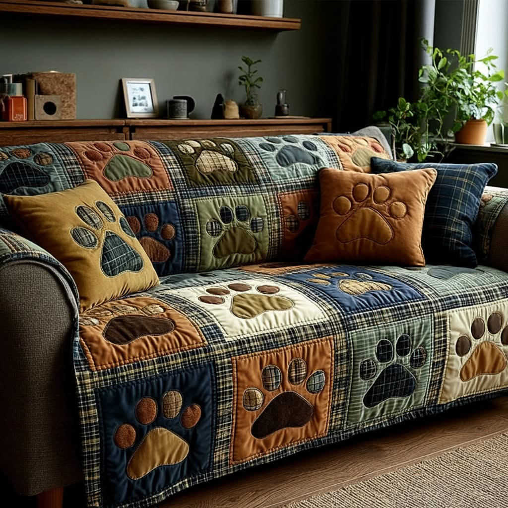 Dog Paws Patchwork Quilted Sofa Cover Best Couch Cover Christmas Presents For Dog Lovers