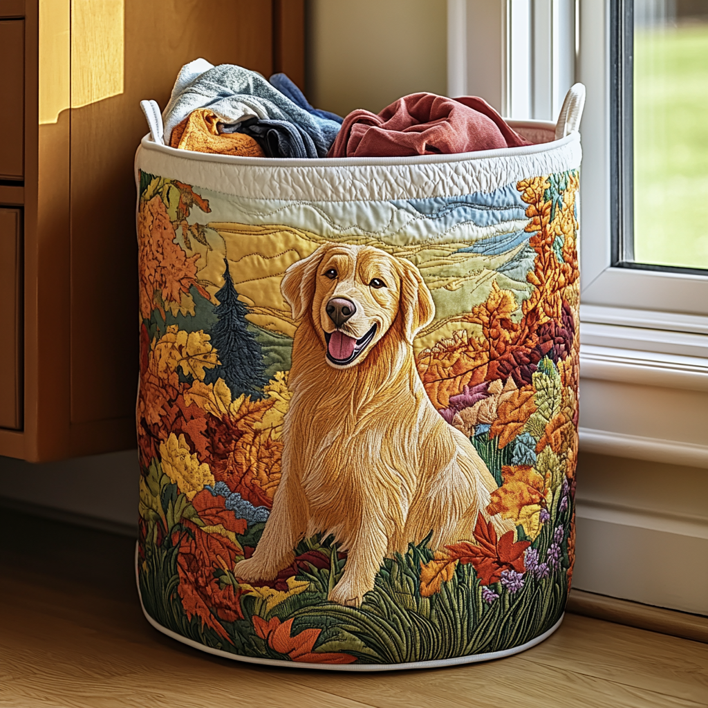 Dog Quilted Laundry Basket Useful Quilted Laundry Basket Gift for Housewarming