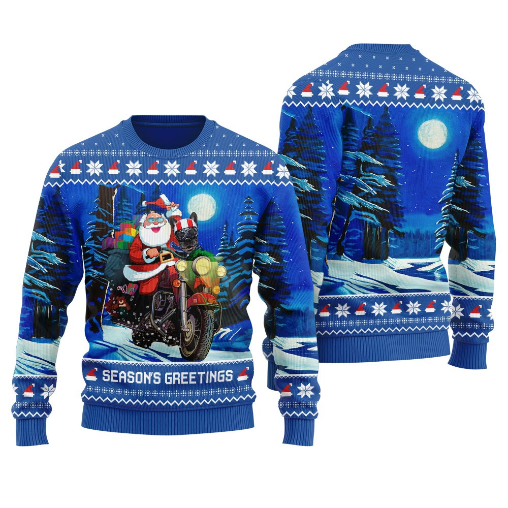Dog Riding Motorbike With Santa Womens Christmas Sweater Warm Winter Sweater to Brighten Your Holidays