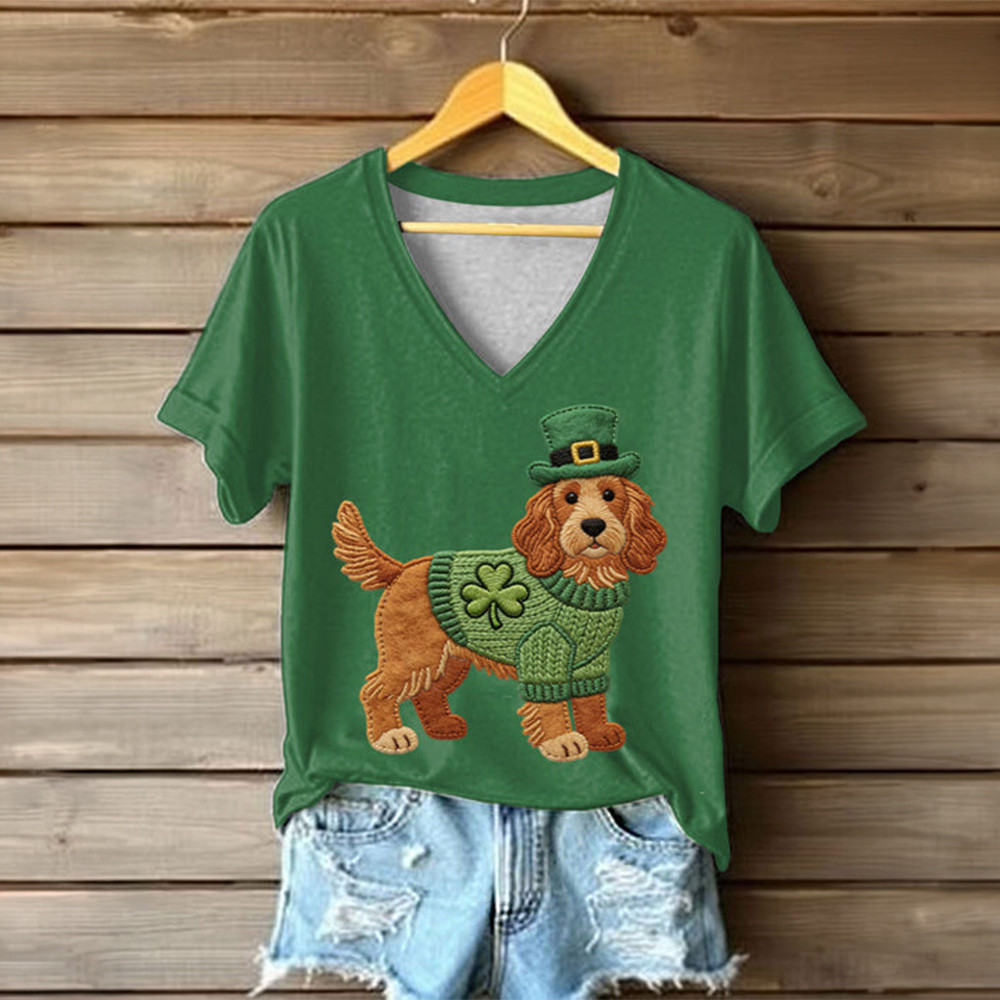 Dog Saint Patricks Day V-Neck Shirt St Patrick's Day Outfits Unique Gift For St Pats