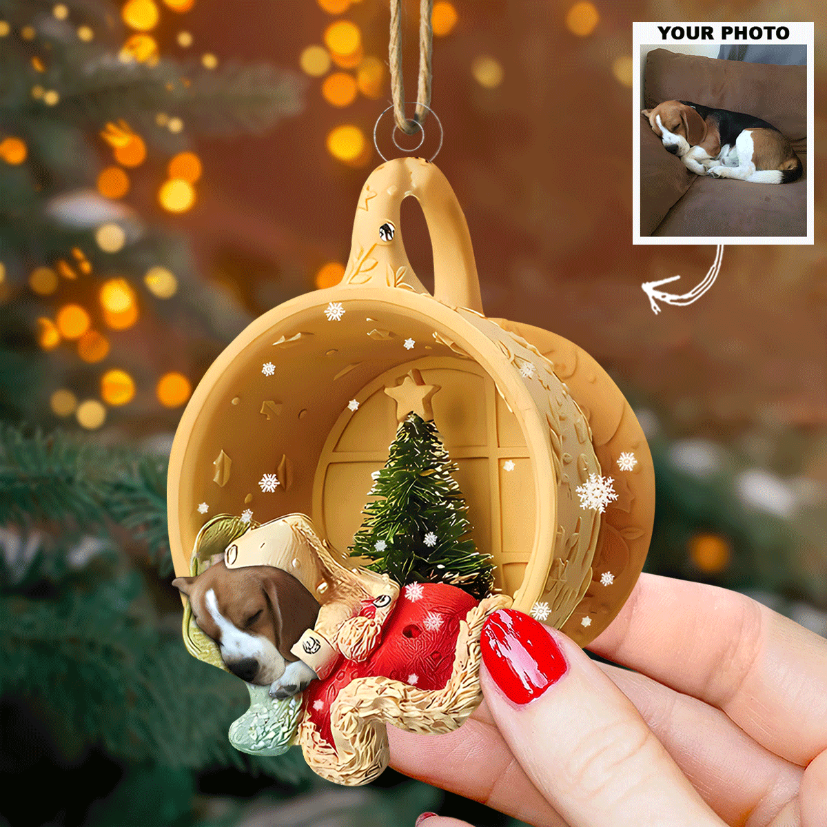 Dog Sleeping In A Cup Personalized Photo Mica Ornament Christmas Gift For Dog Lovers