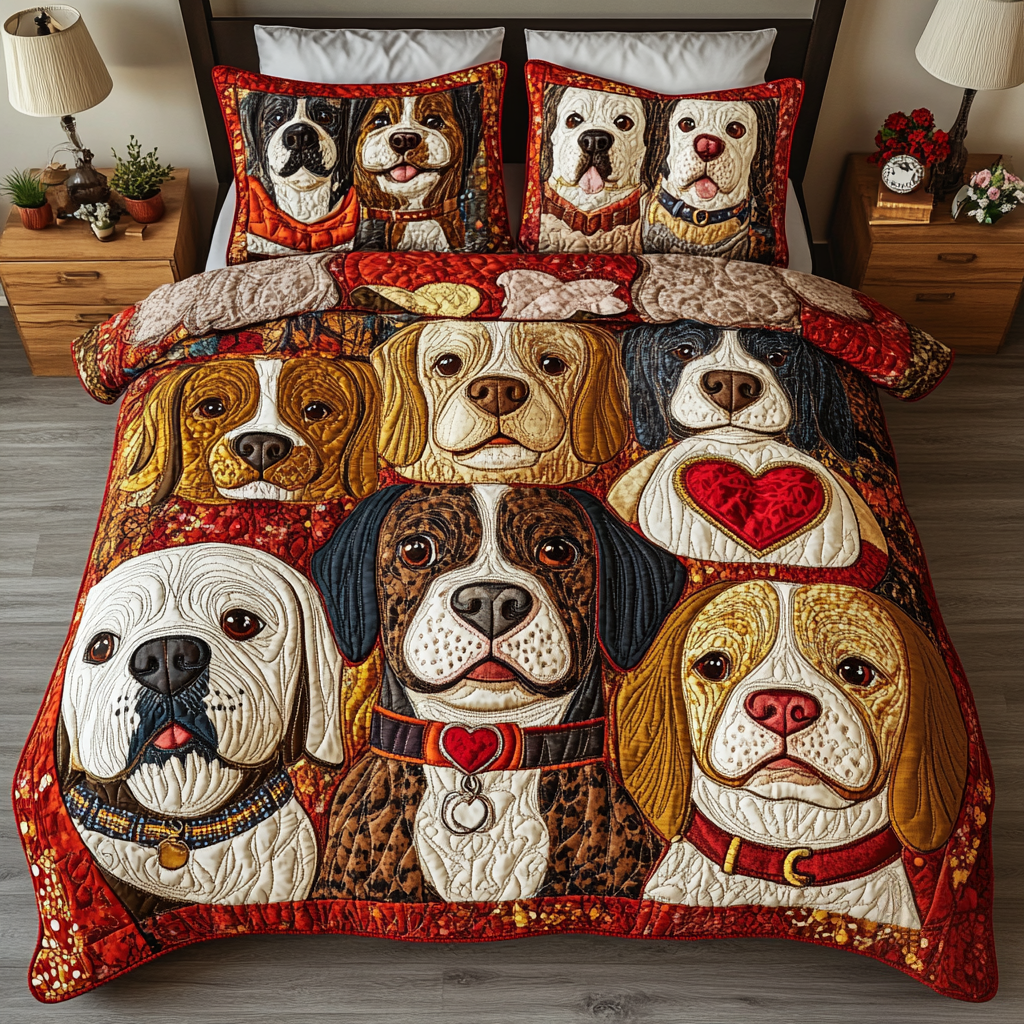 Dog Spirit Quilted Bedding Set Cute Room Decor Cute Gifts For Dog Lovers Owners