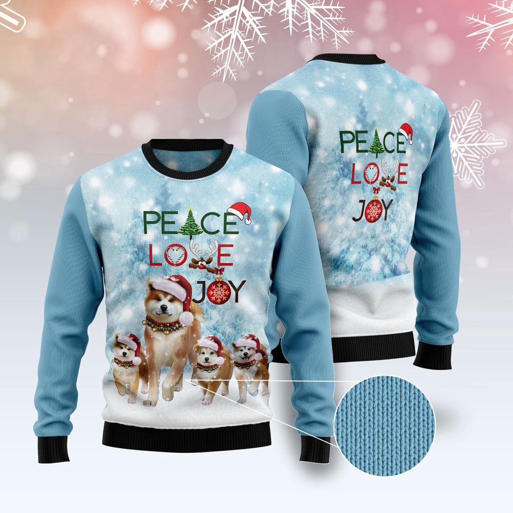 Dog Ugly Christmas Sweater Akita Peace Love Joy Ugly Sweater Ugly Christmas Sweater Xmas Gifts