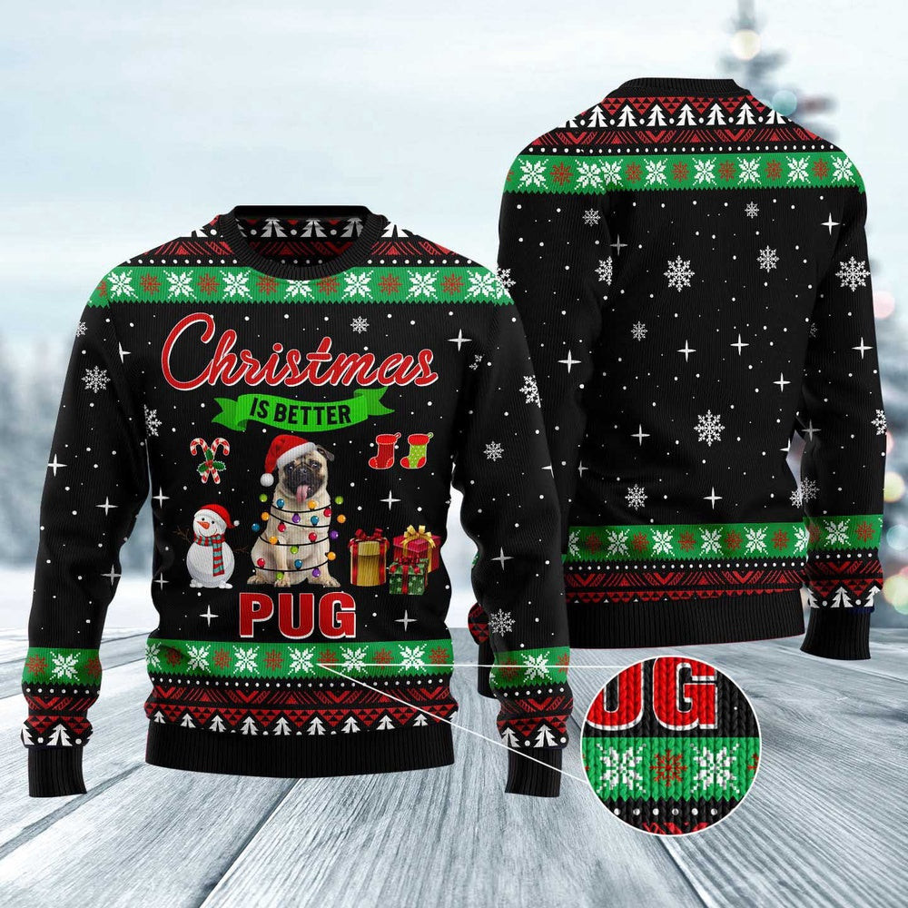 Dog Ugly Christmas Sweater Christmas Is Better With Pug Ugly Christmas Sweater Xmas Gifts