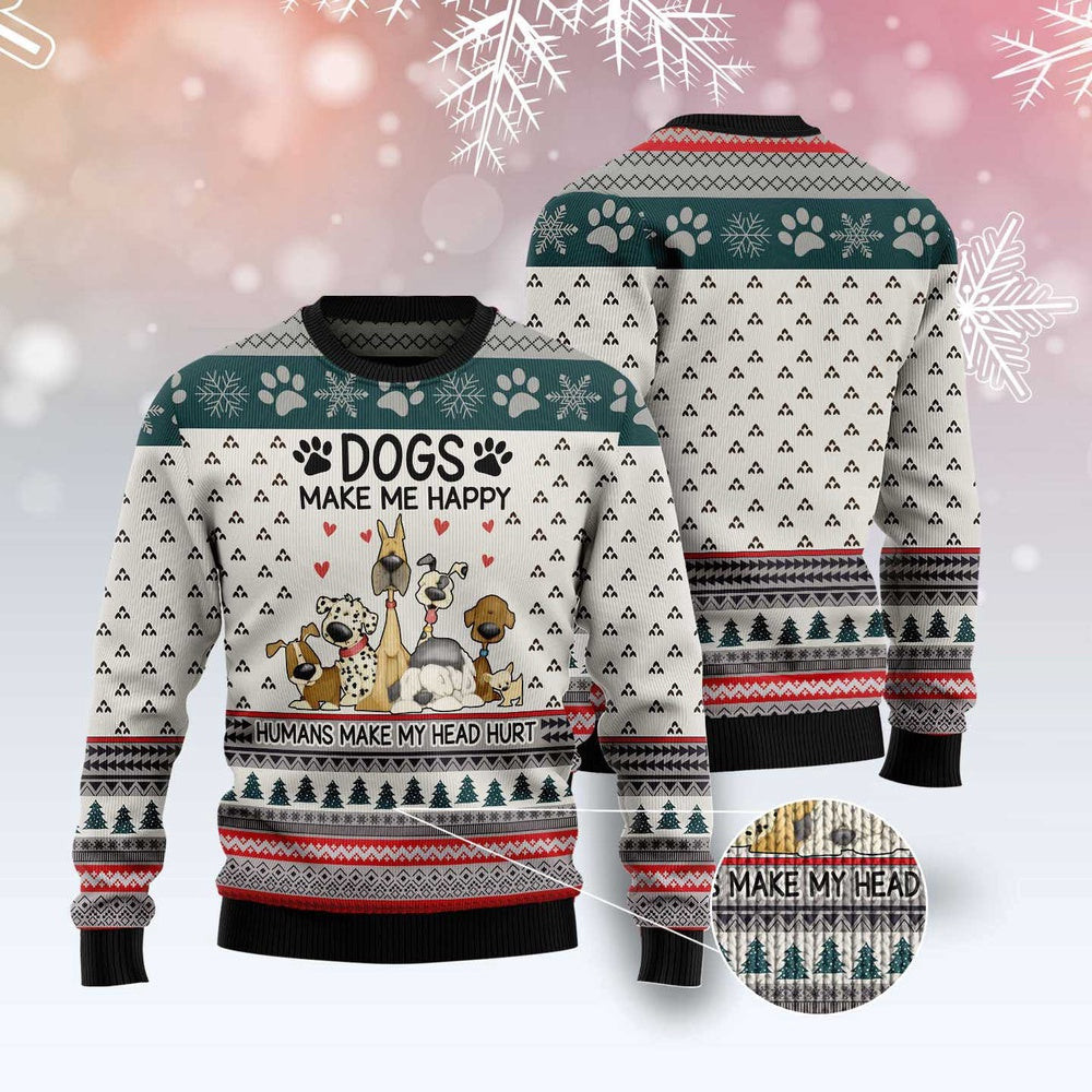 Dog Ugly Christmas Sweater Dogs Make Me Happy Ugly Christmas Sweater Xmas Gifts