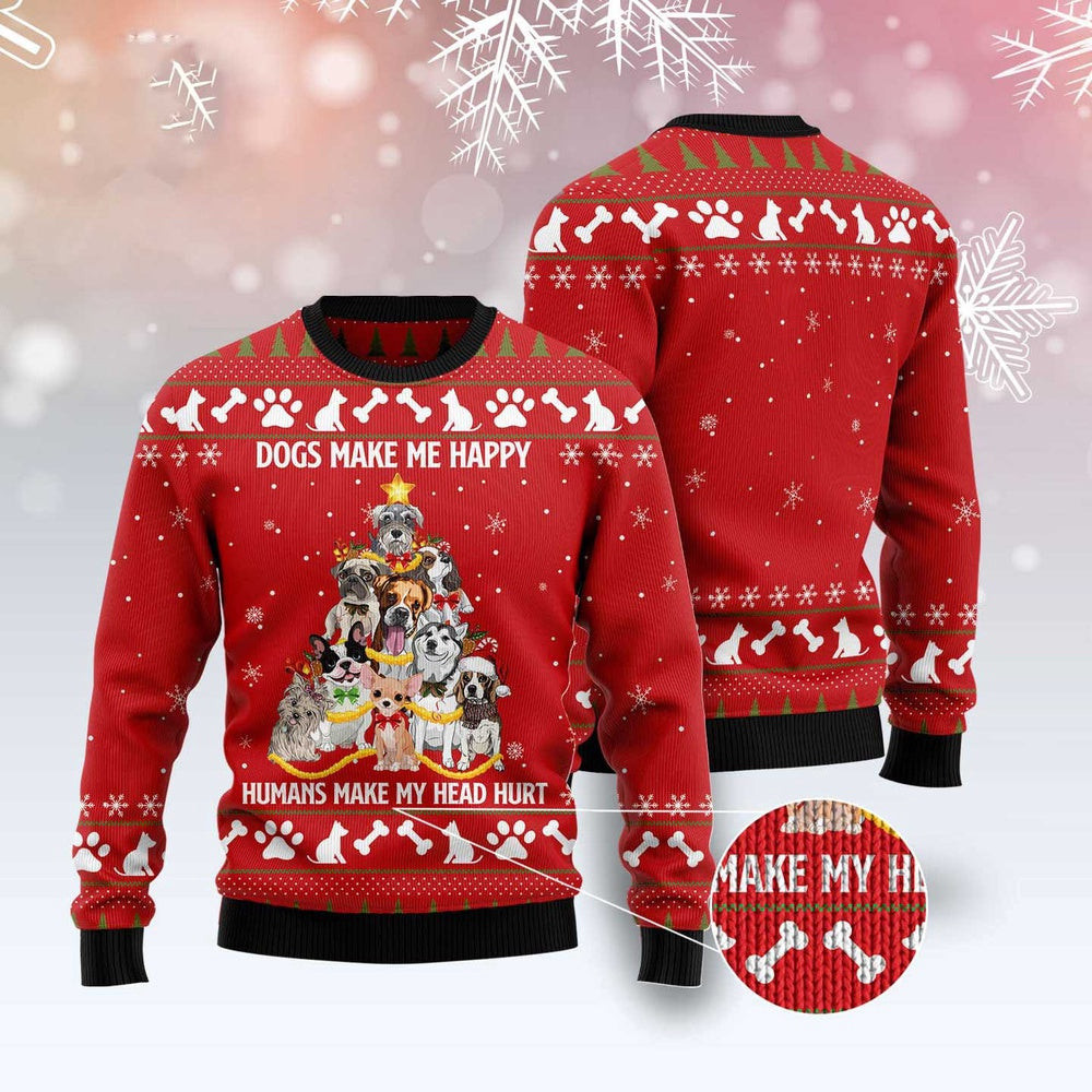 Dog Ugly Christmas Sweater Dogs Make Me Happy Ugly Christmas Sweater Xmas Gifts