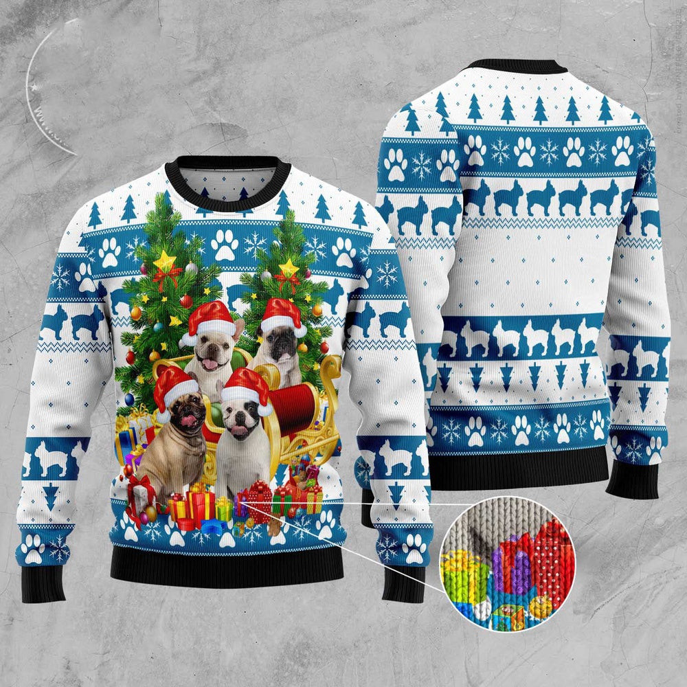 Dog Ugly Christmas Sweater French Bulldog Greeting Ugly Christmas Sweater Xmas Gifts