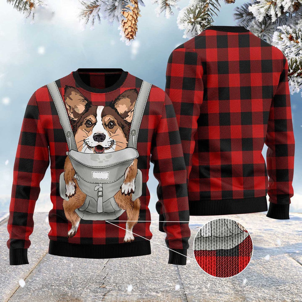 Dog Ugly Christmas Sweater Front Carrier Dog Pembroke Welsh Corgi Ugly Christmas Sweater Xmas Gifts