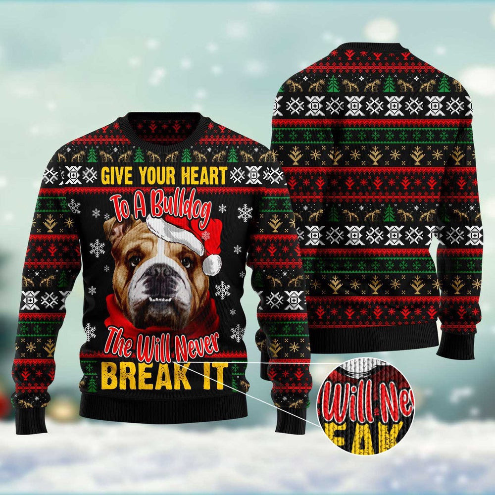 Dog Ugly Christmas Sweater Give Your Heart Bulldog Ugly Christmas Sweater Xmas Gifts