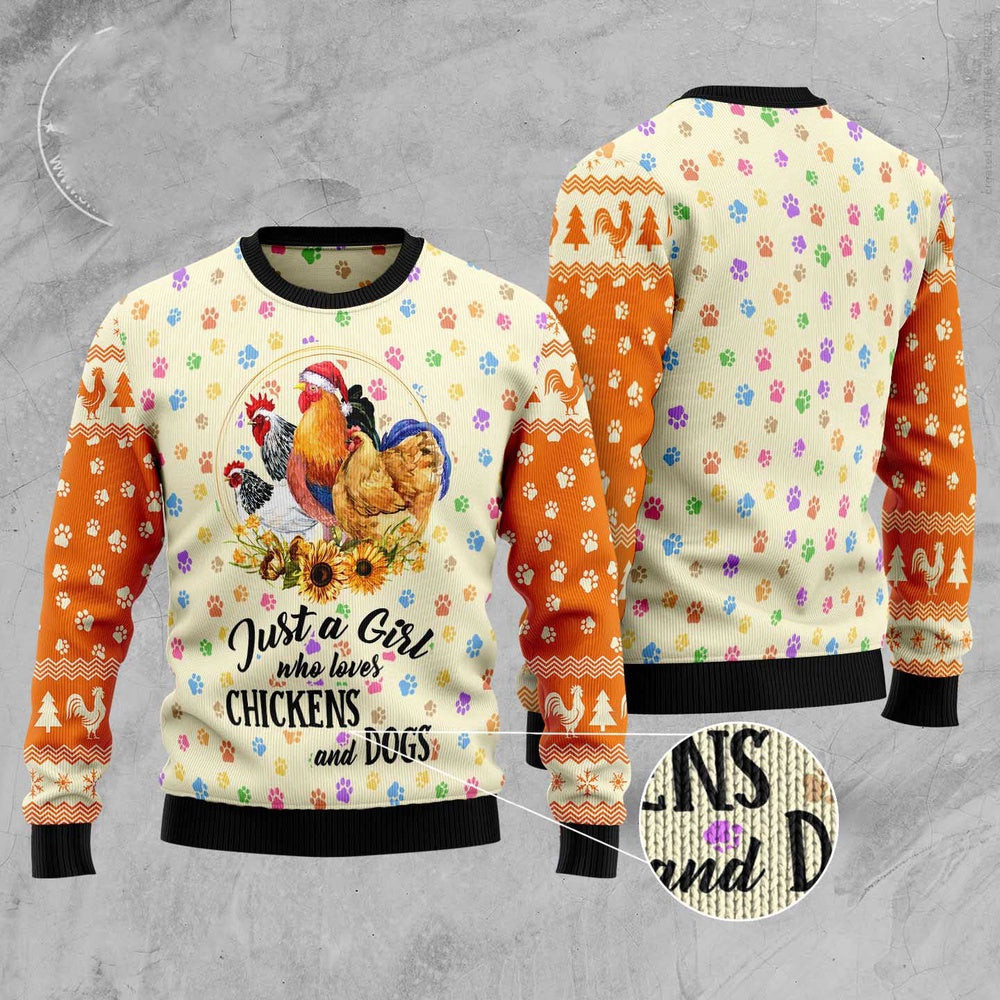 Dog Ugly Christmas Sweater Just A Girl Who Loves Chickens And Dogs Ugly Christmas Sweater Xmas Gifts