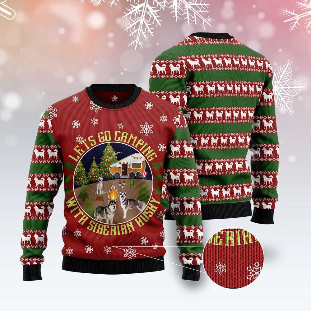 Dog Ugly Christmas Sweater Let'S Go Camping With Siberian Husky Ugly Christmas Sweater Xmas Gifts