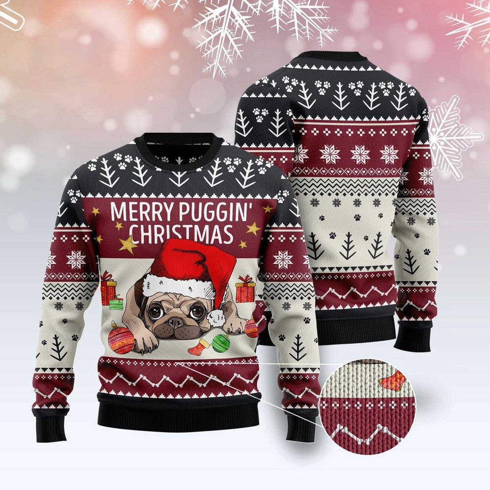 Dog Ugly Christmas Sweater Merry Puggin Christmas Funny Ugly Christmas Sweater Xmas Gifts