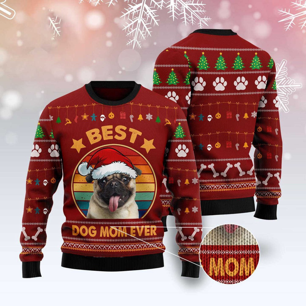 Dog Ugly Christmas Sweater Pug Best Dog Mom Ever Ugly Christmas Sweater Xmas Gifts