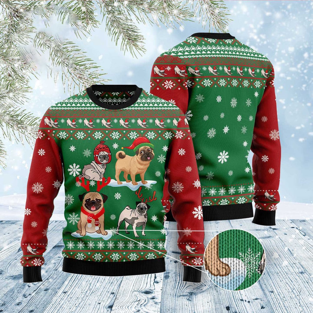 Dog Ugly Christmas Sweater Pug Snow Day Ugly Christmas Sweater Xmas Gifts